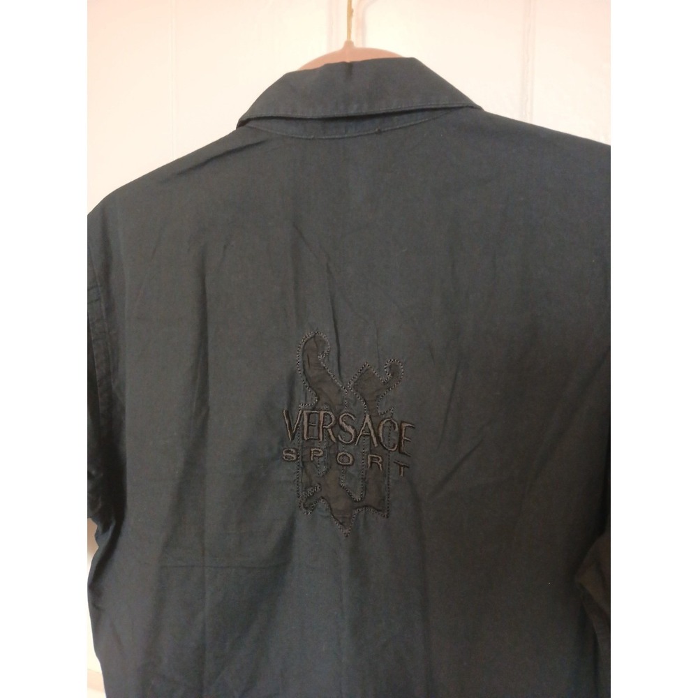VTG Versace Sport Embroidered Logo Short Sleeve Button Shirt Mens S Black Cotton